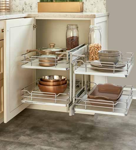 NOW AVAILABLE IN TWO-TIER Two-Tier Solid Bottom Blind Corner Optimizer kitchen 40 Maximize your blind corner storage space and make deep recesses more accessible with our 53PSP Series, now available