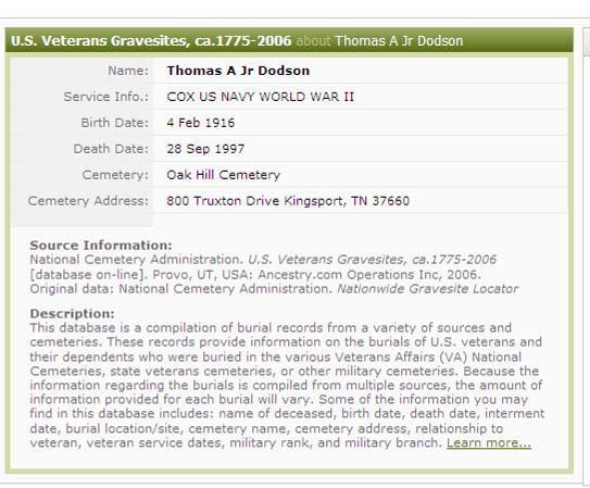 Go back and click on the Veterans gravesites entry: Here you see