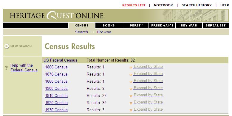 Important! For census records, HeritageQuest Online is not as user friendly as Ancestry Library Edition.