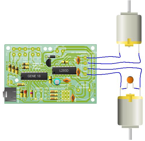 A transistor acting as a current amplifier The Genie E18 Motor Control Board can control two DC motors simultaneously.