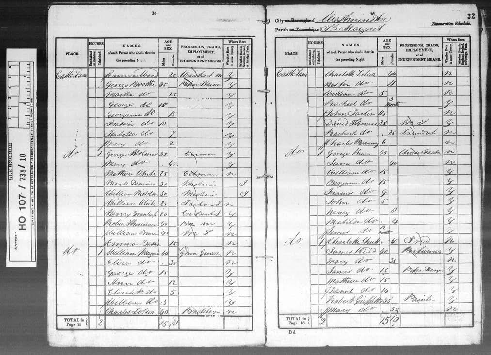 Census records 1841 UK Census: George BOOTHE b1824, Castle Lane, St Margaret, Westminster,