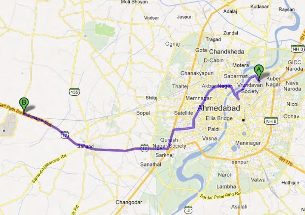 For reaching our training center, Ahmedabad city - to - Sanand map for your