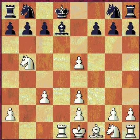 [PlyCount "73"] 1. d4 d5 2. Nc3 e5 3. dxe5 d4 4. Nb5 Bb4+ 5. c3 dxc3 6. Qxd8+ Kxd8 7. bxc3 Bc5 8. Be3 Bxe3 9. Rd1+ Bd7 10. fxe3 Kc8 11. c4 Be6 12. Rd4 Nc6 13. Re4 a6 14. Nc3 Nge7 15. Nf3 a5 16.