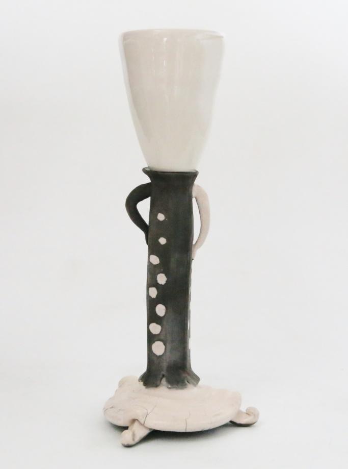 428 base, 1280 cup $170, Quaffing goblet with hand built Raku stem, foot and arms.