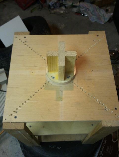Figure 26: Stand with holes drilled for ¼ dowels After the holes were drilled I placed as many pins in as I could.