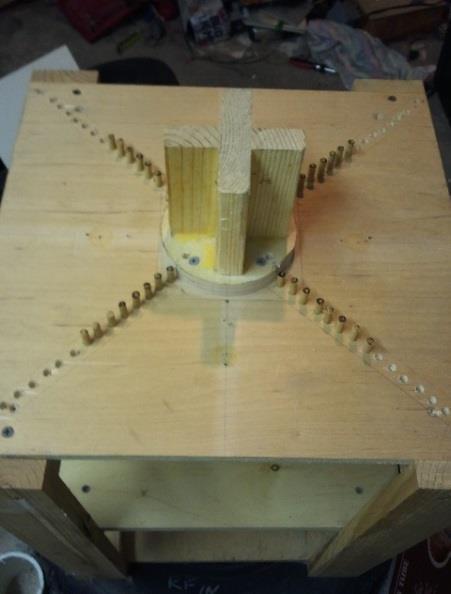 Figure 27: Stand with ¼ dowels inserted Now that the supports are in it s time to lay down the primary coil.