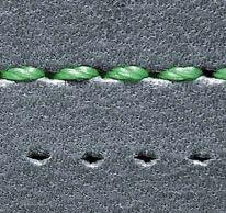 The stitch holes are longitudinal and easily visible in the seam. Suitable for medium to long stitches.