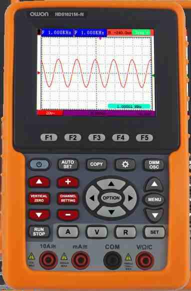 HDS Series 1-Channel Handheld Digital Storage Oscilloscope + 2 in 1 (DSO + Multimeter) + Auto-scale function + FFT function + 20 group automatic measurement options + Bandwidth : 20MHz - 100MHz