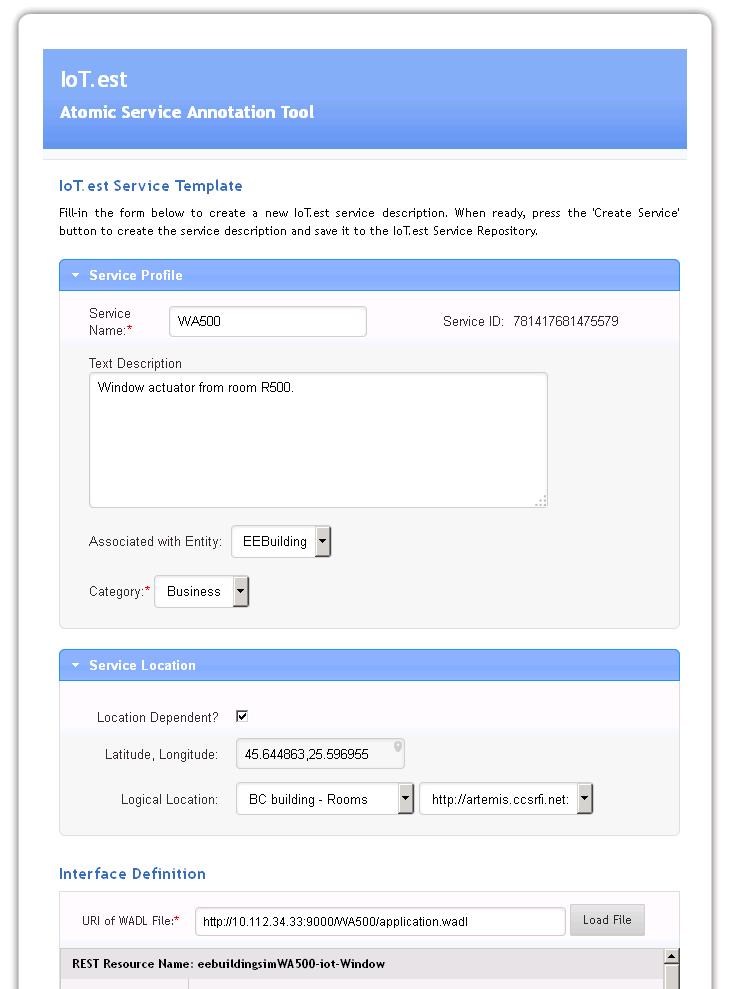 Figure 17 - Screenshot of the Service Annotation Tool (SAT) Once the semantic description of the atomic services is done, a new composite service can be developed.