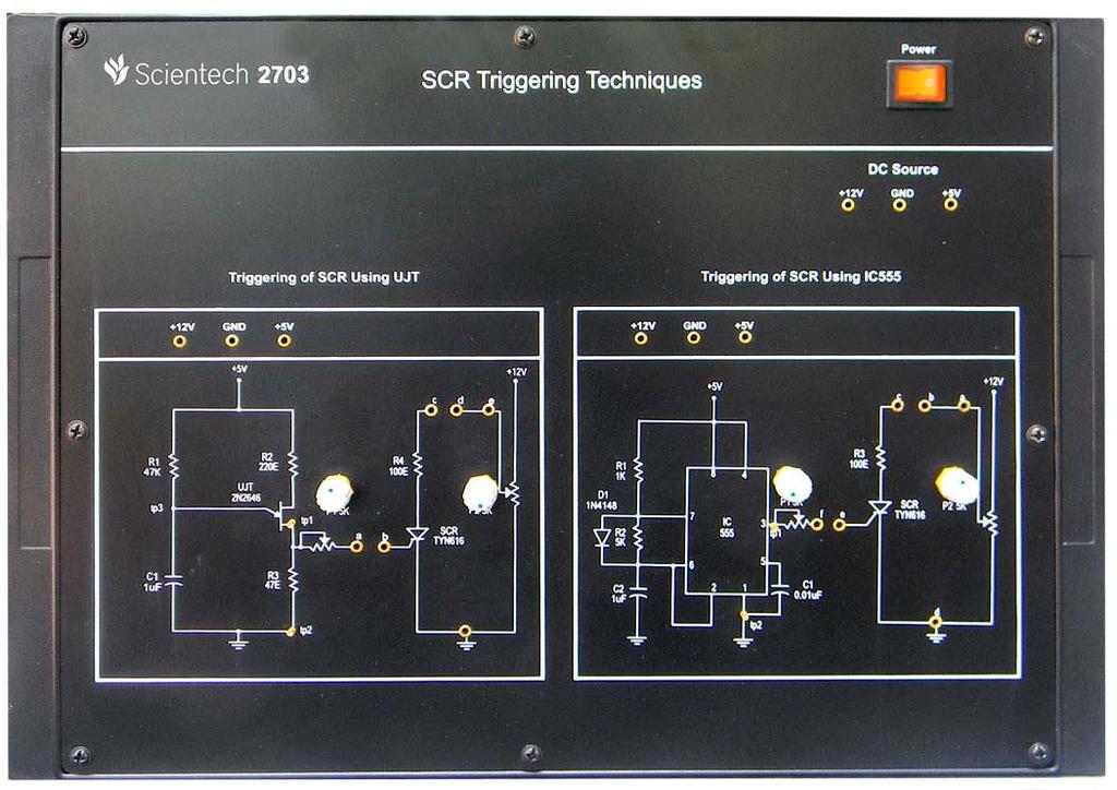 Introduction Scientech 2703 is a platform where Students can understand the various thyristor firing techniques by using IC 555 and UJT.