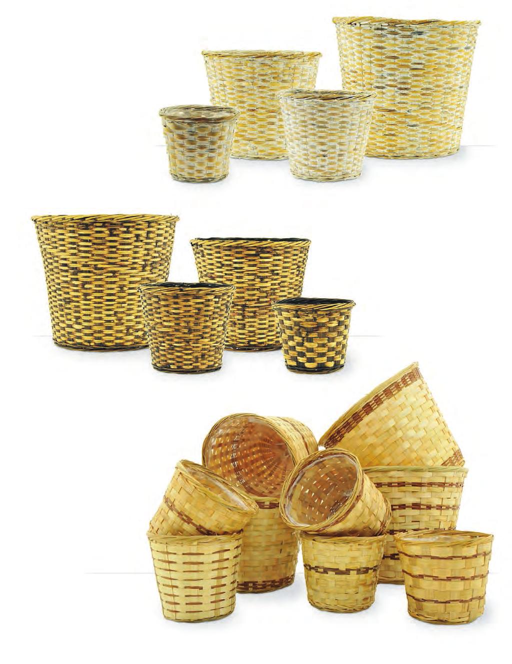 White Washed Faux Rattan Planters Includes Sewn-In Liners 0025-WW Fits 6 pot 12/$1.99 ea. 0035-WW Fits 10 pot 4/$4.49 ea. 0030-WW Fits 8 pot 9/$3.29 ea. 0040-WW Fits 12 pot 4/$6.99 ea. Faux Rattan Planters in Brown Stain Includes Sewn-In Liners 0025-ST Fits 6 pot 12/$1.