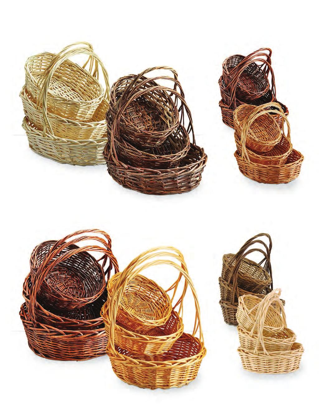 Set/3 Oval Willow Baskets Large: 12 x 10 x 4.75 Small: 9.5 x 7.875 x 3.875 Includes Hard Plastic Liners 80003-ST 4/$11.99 set 80003-NAT 4/$11.99 set 80003-UP 4/$11.99 set 80003-BUFF 4/$11.