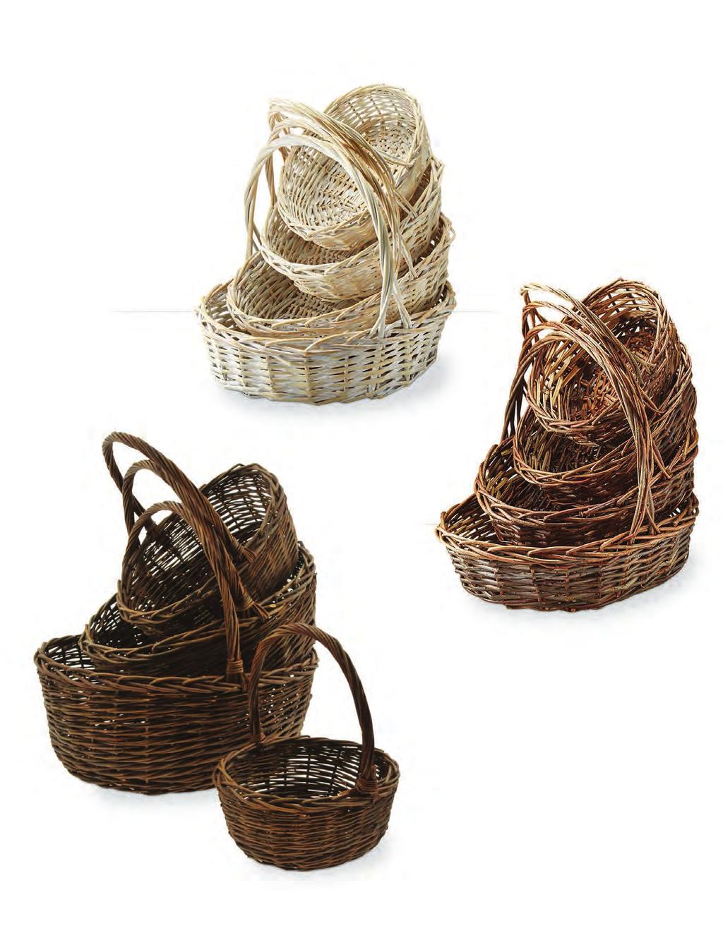 Set/4 Oval Willow Baskets Large: 18.5 x 15.5 x 5 Small: 12 x 9.25 x 3.5 Includes Hard Plastic Liners Also available in Dark Brown Stain 5175-ST 4/$21.99 set 5150-WW 4/$21.