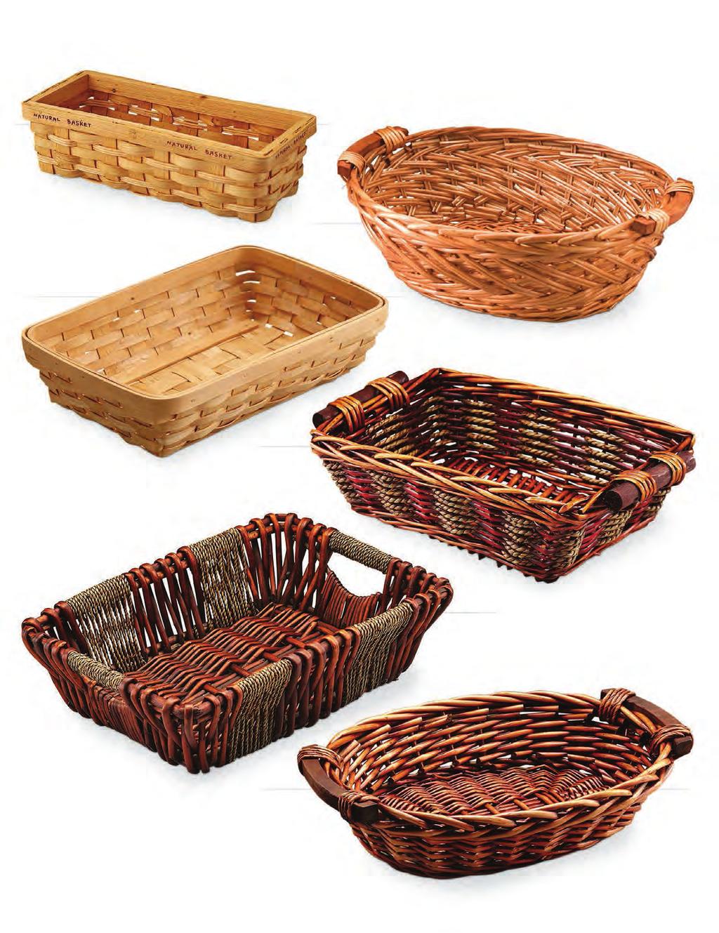 Baskets Without Plastic Liners 51115 Oval Split Willow Tray with Wooden Ear Handles Brown stain 15 x 12 x 4.5 4/$5.49 ea. SALE! 14273 Rectangular Woodchip Basket Rim stenciled with Natural Basket 9.