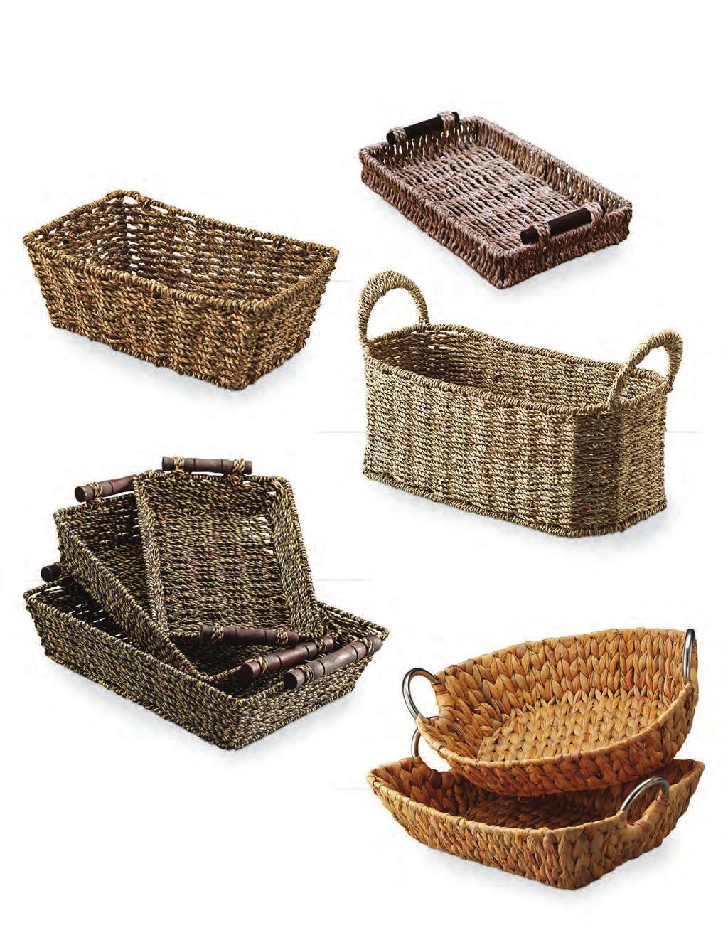 Baskets Without Plastic Liners 85064 Rectangular Seagrass Tray with Metal Frame and Wooden Ear Handles 8.875 x 5.75 x 1.25 4/$2.49 ea. 20116 Rectangular Seagrass Tray with Metal Frame 10.25 x 6.