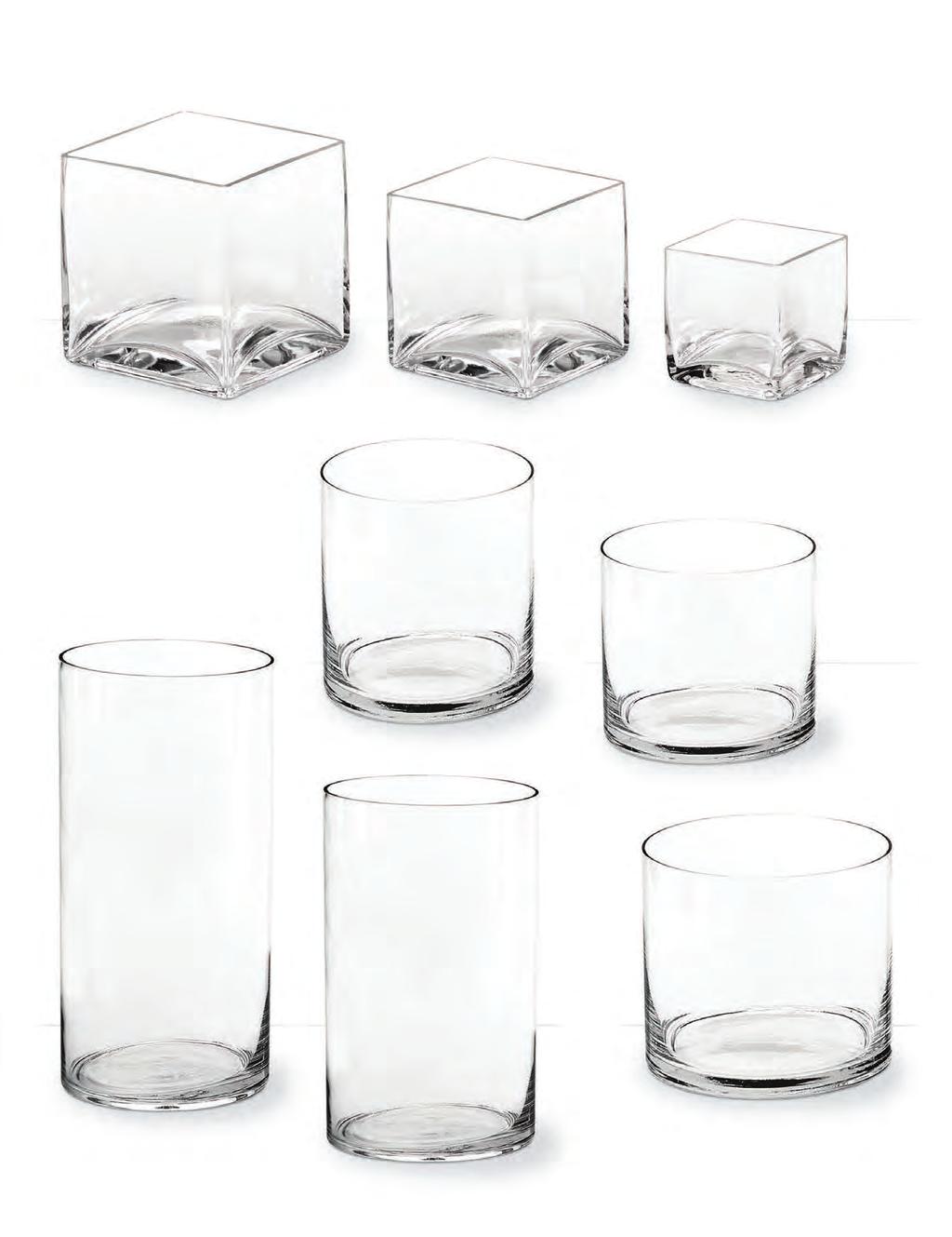 Hand Blown Glass Cubes and Cylinders HBQ666 6 x 6 x 6 6/$7.99 ea. HBQ555 5 x 5 x 5 12/$4.99 ea. HBQ444 4 x 4 x 4 12/$2.99 ea. HBC56 5 x 6 12/$4.49 ea. HBC55 5 x 5 12/$3.