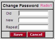 RLX-IHW 802.11a, b, g Radio Configuration / Diagnostic Utility 4.4.2 Change password This configuration page opens when you click the Login Password button on the Radio Configuration form.