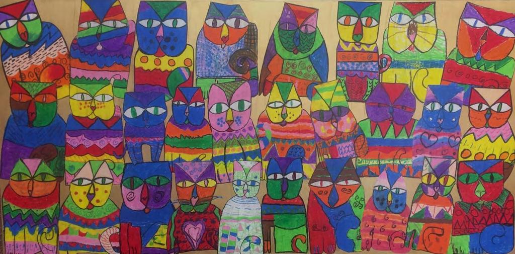 Art Work 8 MEOW by YEAR 3 The Year Three students created Meow with two major influences, Paul Klee s Cat, and Lauren Birch s colourful cats.