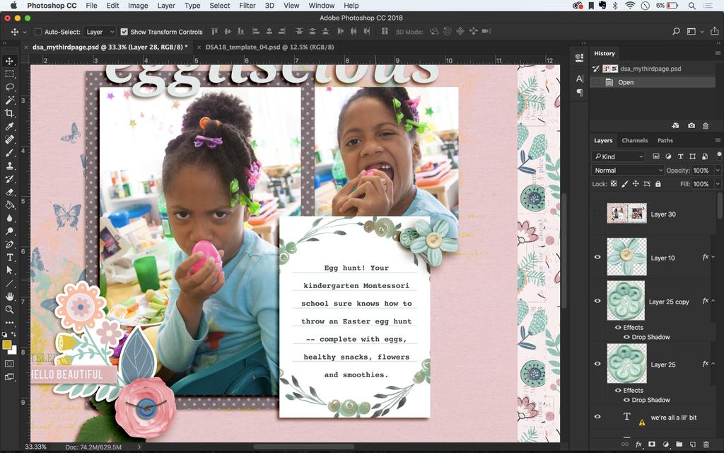Digital Scrapbook Academy April 2018: Lesson 04 4: Add Text to Lined Cards & Justify We ll complete our page by aligning and fine-tuning the line-height of journaling to fit a pre-lined card. a. Ready the Card & Draft the Text i.