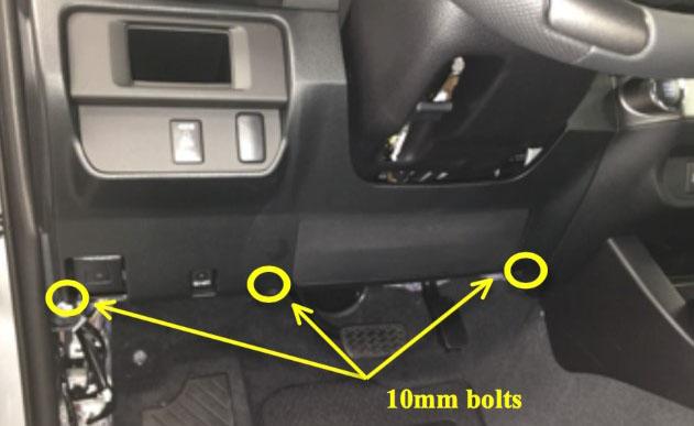 10 mm socket & ratchet Fig. 2-3 10 mm bolts (c) ACCESS CAB (C-CAB) ONLY: Remove the three bolts, then remove the lower instrument panel (Fig. 2-3).