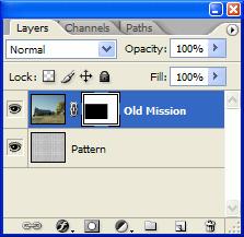Figure 3-4: Layer mask with masked selection in Layers palette. 16. Alt+click inside the layer mask thumbnail to view the layer mask in the active window.