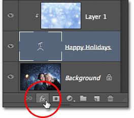 Selecting the Type layer. Then I ll click on the Layer Styles icon at the bottom of the Layers panel: Clicking the Layer Styles icon.