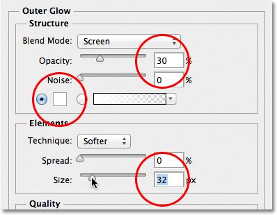 The Outer Glow options. I ll click OK in the top right corner of the Layer Style dialog box to close out of it.