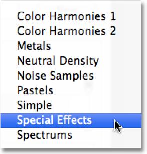 A list of additional gradient sets appears. The one we want is Special Effects. Select it from the list: Select the Special Effects gradients.
