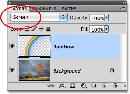 Step 5: Change The Blend Mode Of The Rainbow Layer To Screen Go up to the blend mode option in the top left of the Layers panel (it s the