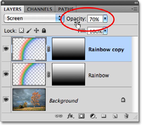Step 11: Duplicate The Rainbow Layer To Increase Its Brightness To increase the brightness of the rainbow, simply press Ctrl+J (Win) / Command+J (Mac) to duplicate the layer.
