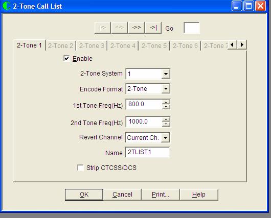 2 Tone Call List Screen When the 2 Tone Call List Tab from the Edit pull down menu is accessed, the following screen appears: This screen is used for transmitting 2 tones.