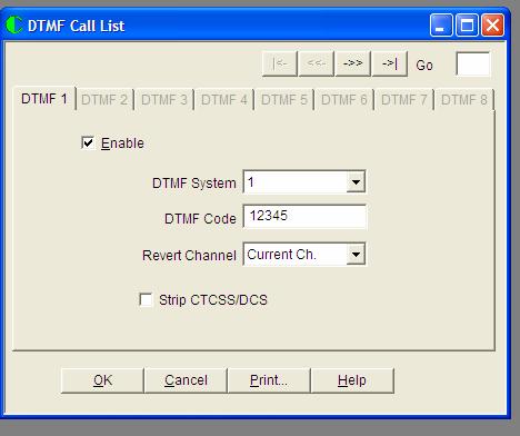 DTMF Call List Screen When the DTMF Call List Tab from the Edit pull down menu is accessed, the following screen appears: This screen is used for transmitting DTMF strings.