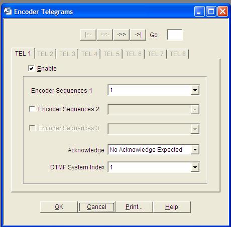 Encoder Telegrams Screen When the Encoder Telegrams Tab from the Edit pull down menu is accessed, the following screen appears: Enable Enables or disables the template.