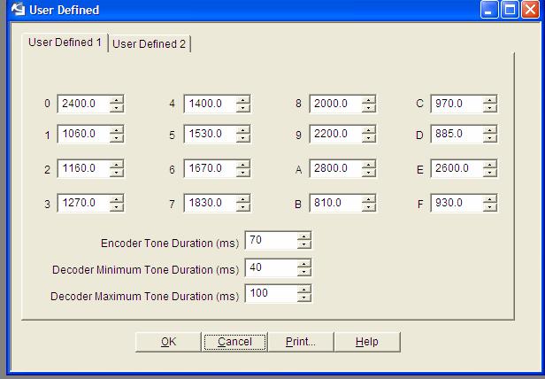 User Defined Screen When User Defined Tab from the Edit pull down menu is accessed, the following screen appears: Single Frequency It is used to define the frequency of the tones 0 to 9 & A F.