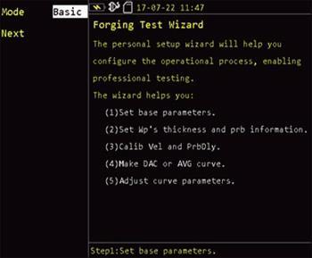 Test Wizard Conventional UT B-Scan Setup wizard will help users