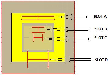 slots A and D as shown in Fig.6-1 to achieve dual polarization. The two coupling slots have a middle arm of 0.5mm and the side arms of 1mm.