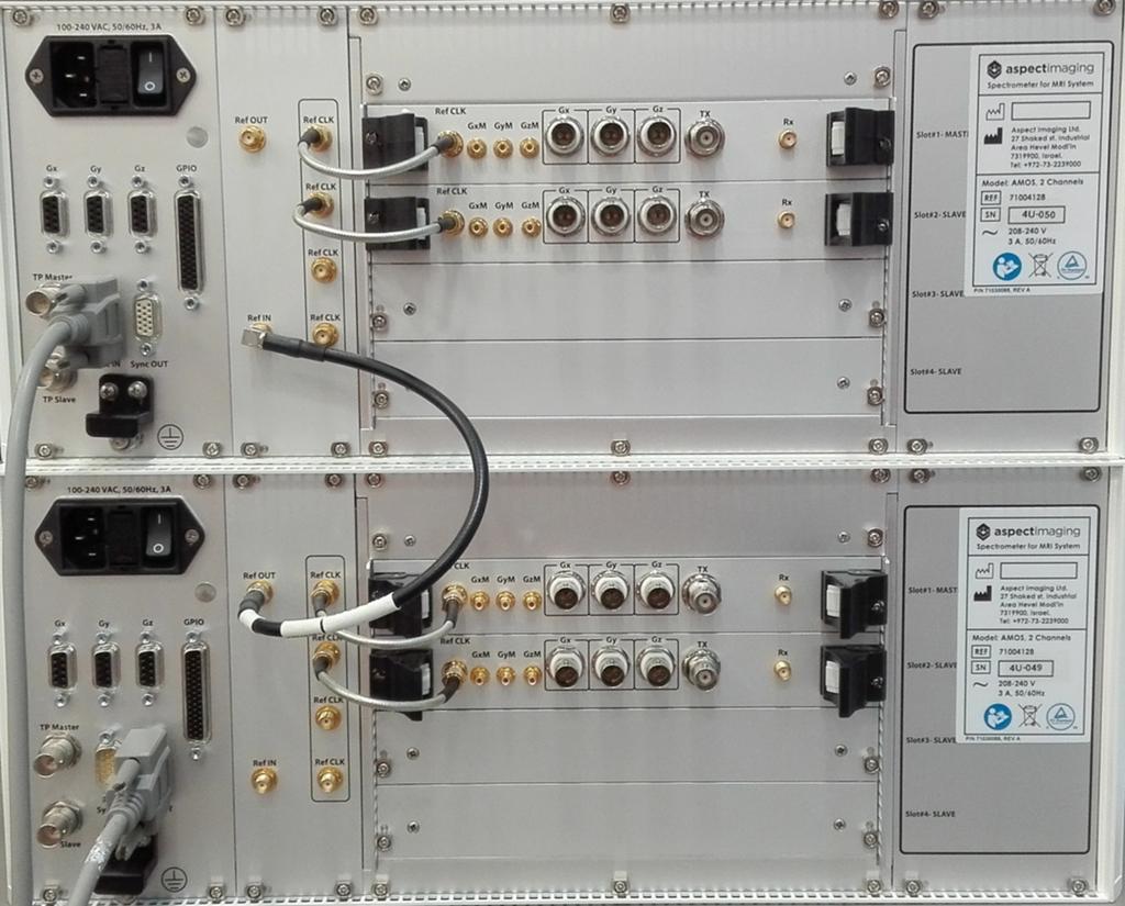 Interface I/Os: General purpose I/O connector Sync IN connector Sync OUT connector RF Transmission port/s RF Reception port/s Analog Gradient outputs Analog Gradient monitor inputs Digital Gradient