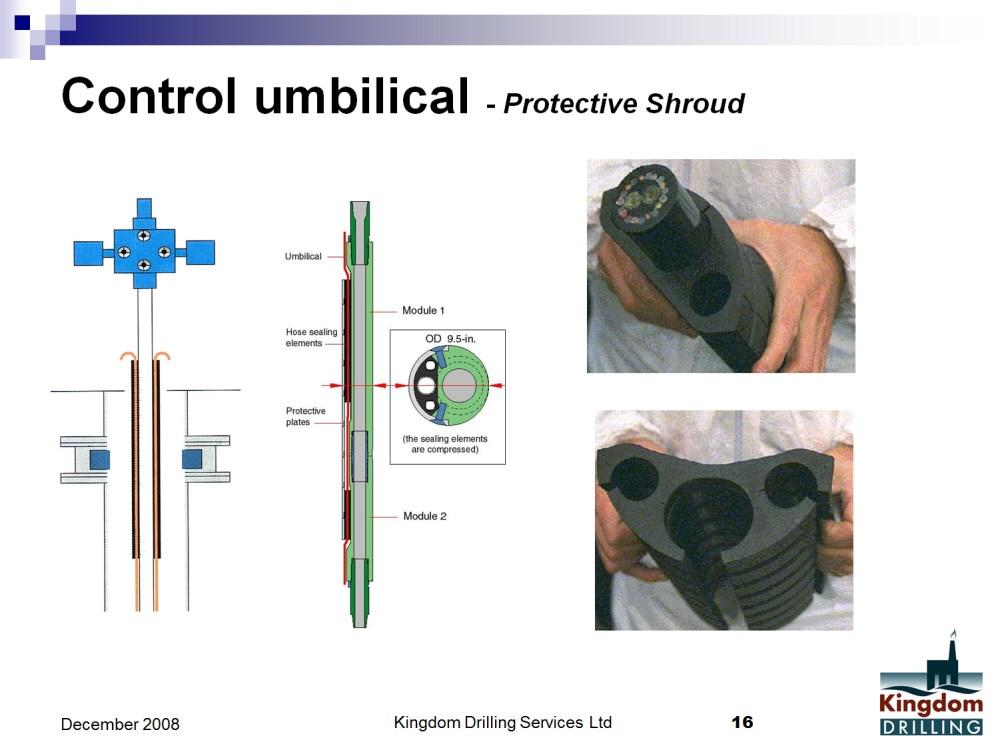 a control umbilical protective shroud (or cased wear bushing, rotary table slick joint etc.