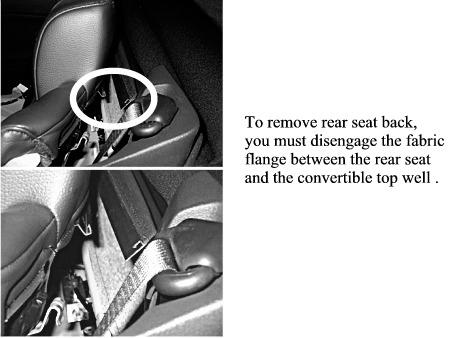 Figure 1 b) Remove the two 13mm screws securing the seat back, located on each lower corner. Lift seat upward to release seat back from brackets at the top.