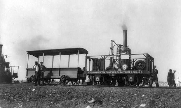 Peter Cooper raced his Tom Thumb locomotive against a horse in 1830, proving
