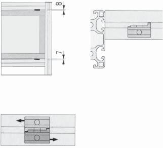 slide in the T-Slot of a 40 Series profile. This guide attaches to the door frame through a 7mm mounting hole.