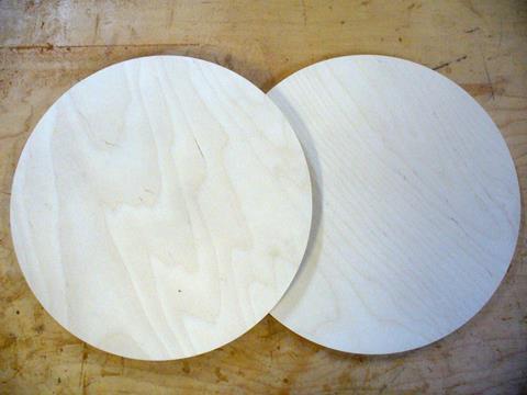 We started with two plywood disks sized to the maximum over bed turning capacity of our lathe.