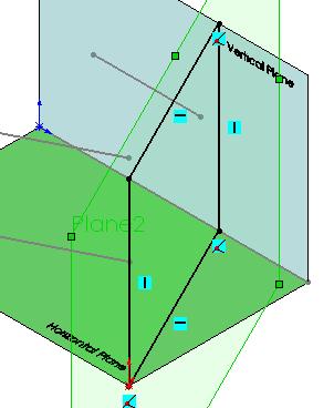 Add a coincident relation between the corners of the rectangle and the endpoints of the traces as shown. Create a Planar Surface using this sketch to represent the Auxiliary Vertical Plane.
