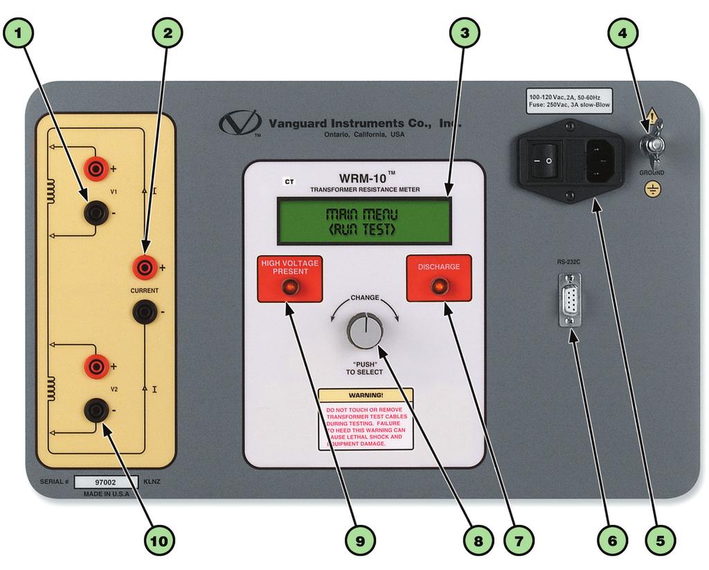 REV 2 WRM-10 USER S MANUAL 1.4 WRM-10 Controls and Indicators The WRM-10 s controls and indicators are shown in Figure 1 below.