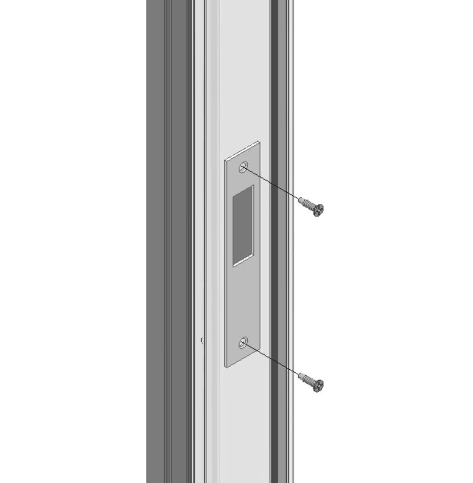 7. INSTALL TOP AND BOTTOM S: A. Extend the hook locks and close the door. With a pencil, mark the top and bottom location of the top hook lock on the Z-bar. B. Open the door and place the top striker plate on the Z-bar.