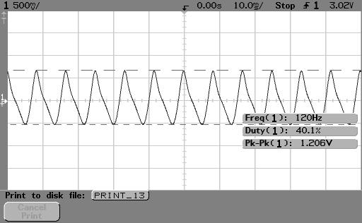 Keeping D = 0.90, lower F to 15-0kHz. Use your oscilloscope to measure the peak-to-peak ripple voltage of Vin and Vout. Use averaging with 1 cycle.