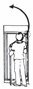 7 Note that the door is reversible. Position it for desired hand position with the handle holes positioned on the strike side.