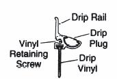 12 Secure Vinyl. Trim vinyl flush with pivot end of drip rail and notch strike end per detail shown below. Secure vinyl with two #6 x 3/8 truss head screws.
