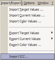 Importing the target values from an ICC profile Select Import/Export Import ICC, whereupon the following window opens: