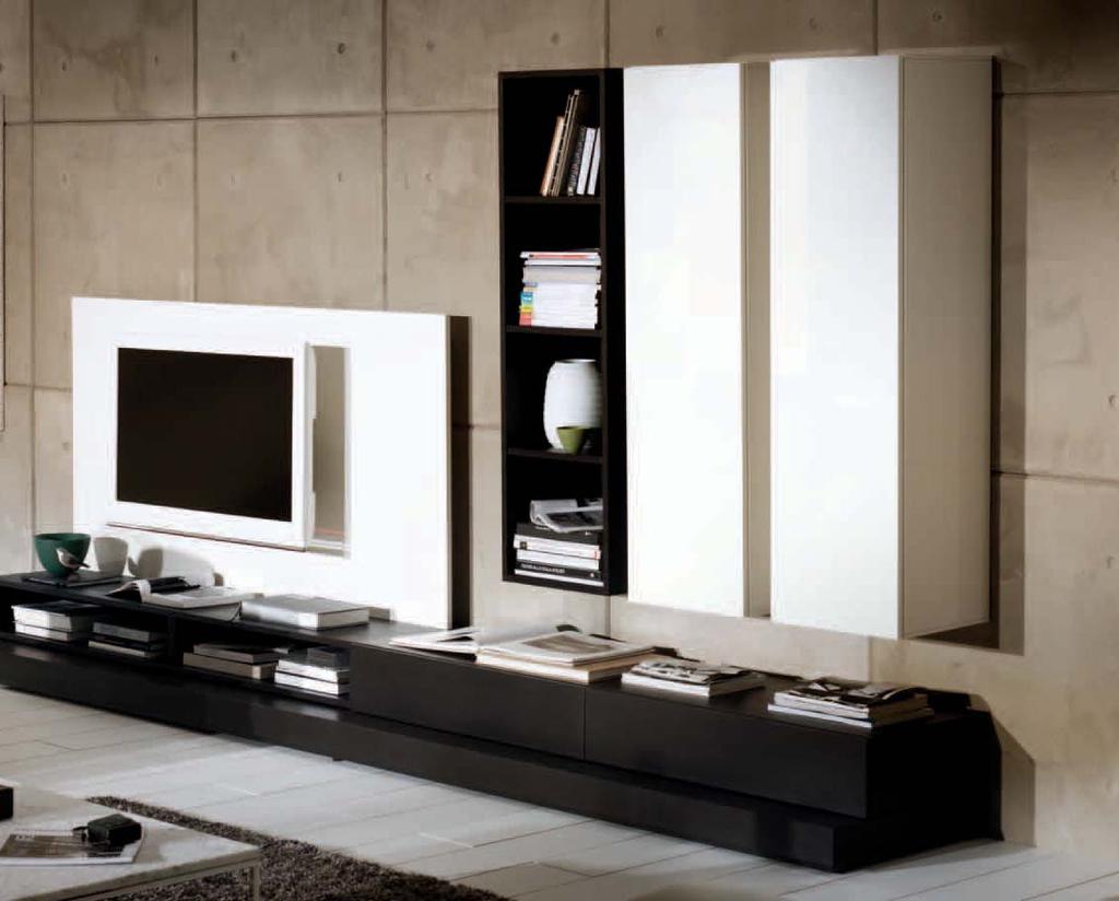 Wall System Wall system Novecento with benches (186 cm), drawers (186 cm) and DVD holder (186 cm) in coffee oak veneer.
